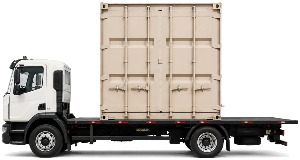 A Solstice storage container being transported on a truck